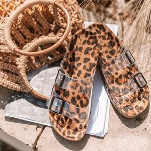 Clear leopard slide on sandal